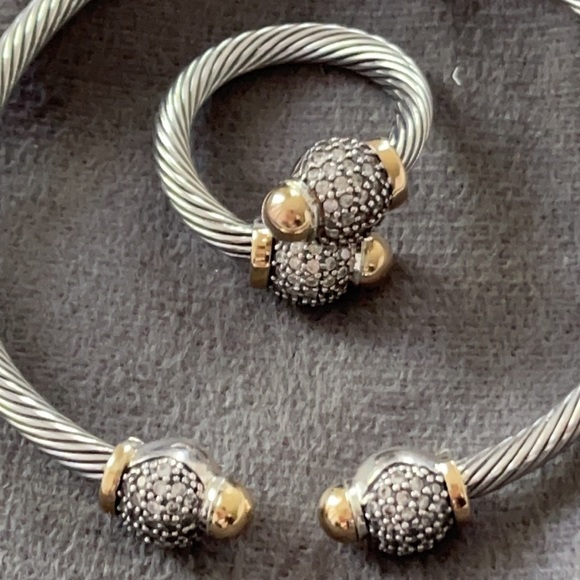 14 k Gold & Sterling Silver Cable Cuff Bracelet and ring set. - Picture 2 of 7